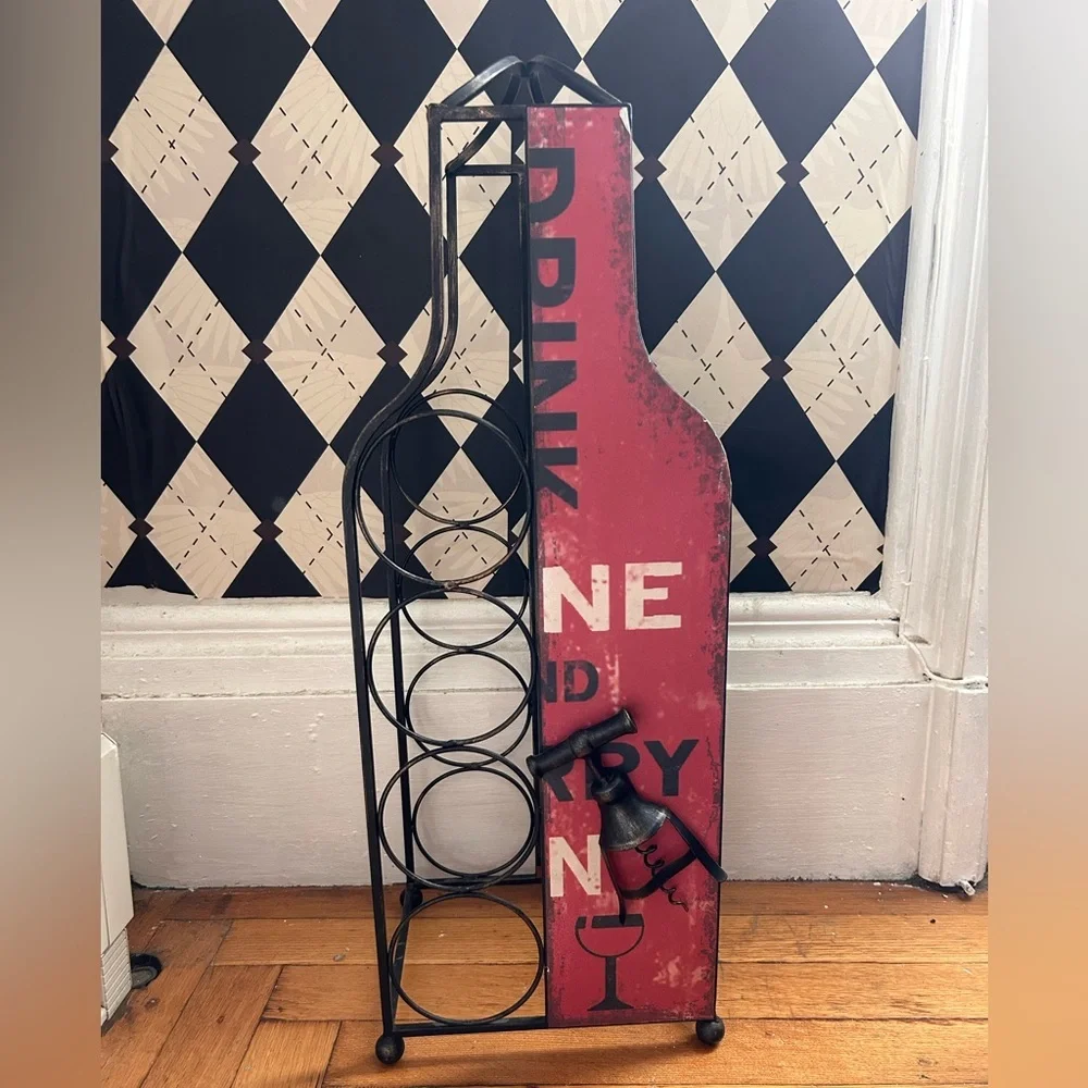 Industrial‎ Wine Bottle Stand – Bold Rustic Iron with Corkscrew Accent